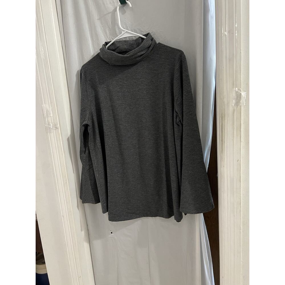 Anthropologie Postmark Gray Liz Metallic Rainbow Stripe Bell Sleeve Turtleneck L